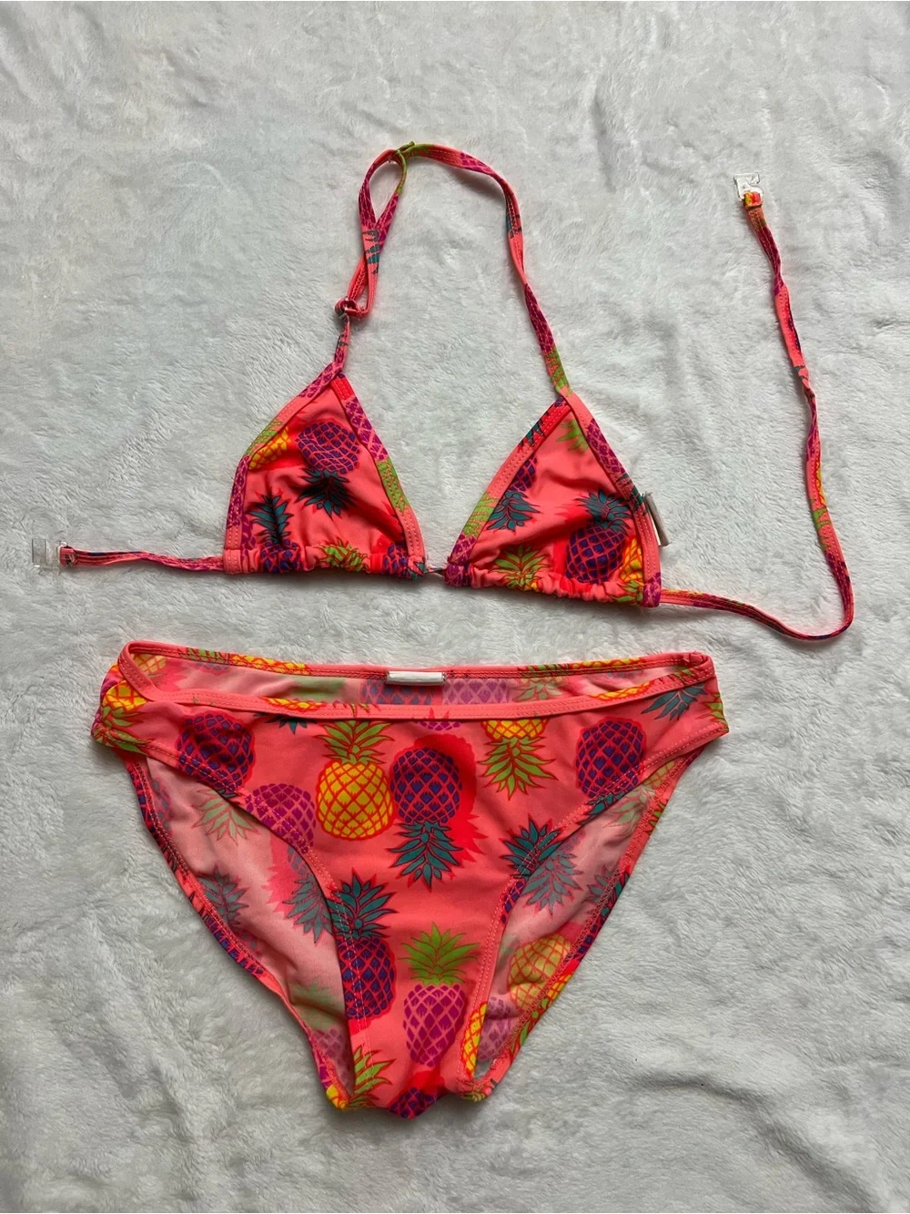 Neon Pink Pineapple Print Triangle Bikini